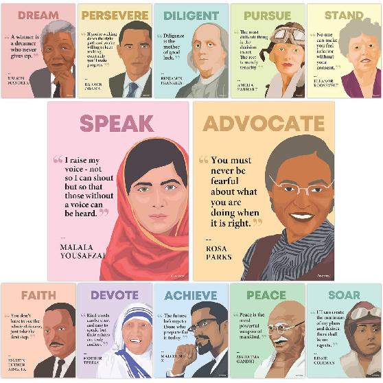 Decorably 12 History Posters for Classroom, 11x14in Matte-Laminated Social Studies Classroom Decorations - Bulletin Boards, School Hallways, Home