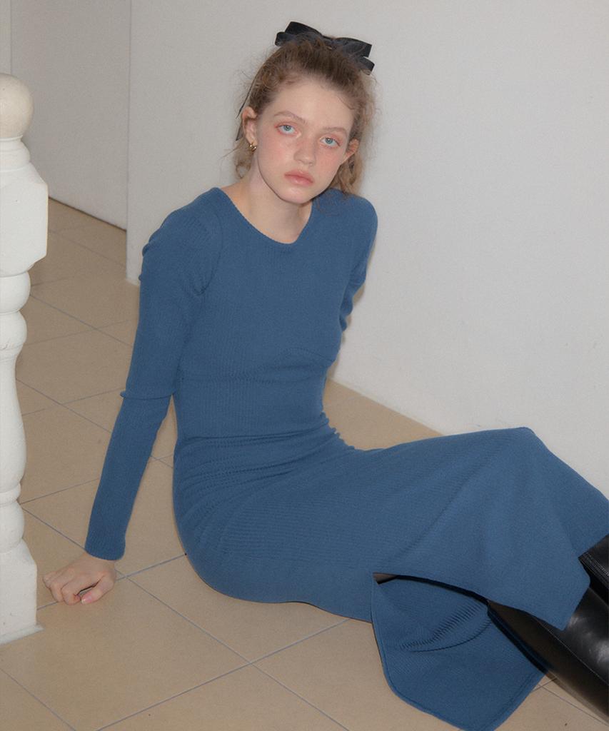 Salon De Yon Line Point Basic Jersey Dress_ Blue