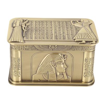 Egyptian Theme Jewelry Box Metal Velvet Lining Elegant Rectangular Trinket Organizer