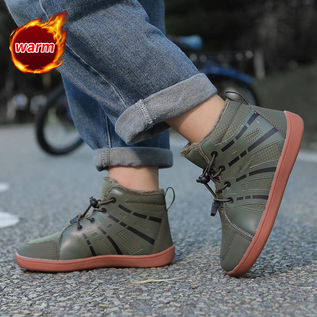 Kinder Schneestiefel mit breiter Zehenpartie, Plüsch-Baumwollschuhe, Jungen Mädchen High-Top Stiefel, Winter Outdoor Wanderschuhe, Warme Freizeitschuhe