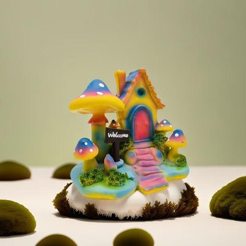 Garden Landscaping Ornaments Simulation Colorful Cartoon Mushroom House Creative Painted Lawn Garden Kindergarten Decoration Layout