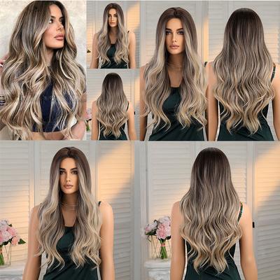 Big Wave Wig Female Brown Long Curly Hair Medium Gradient Wig Fashion Full Head