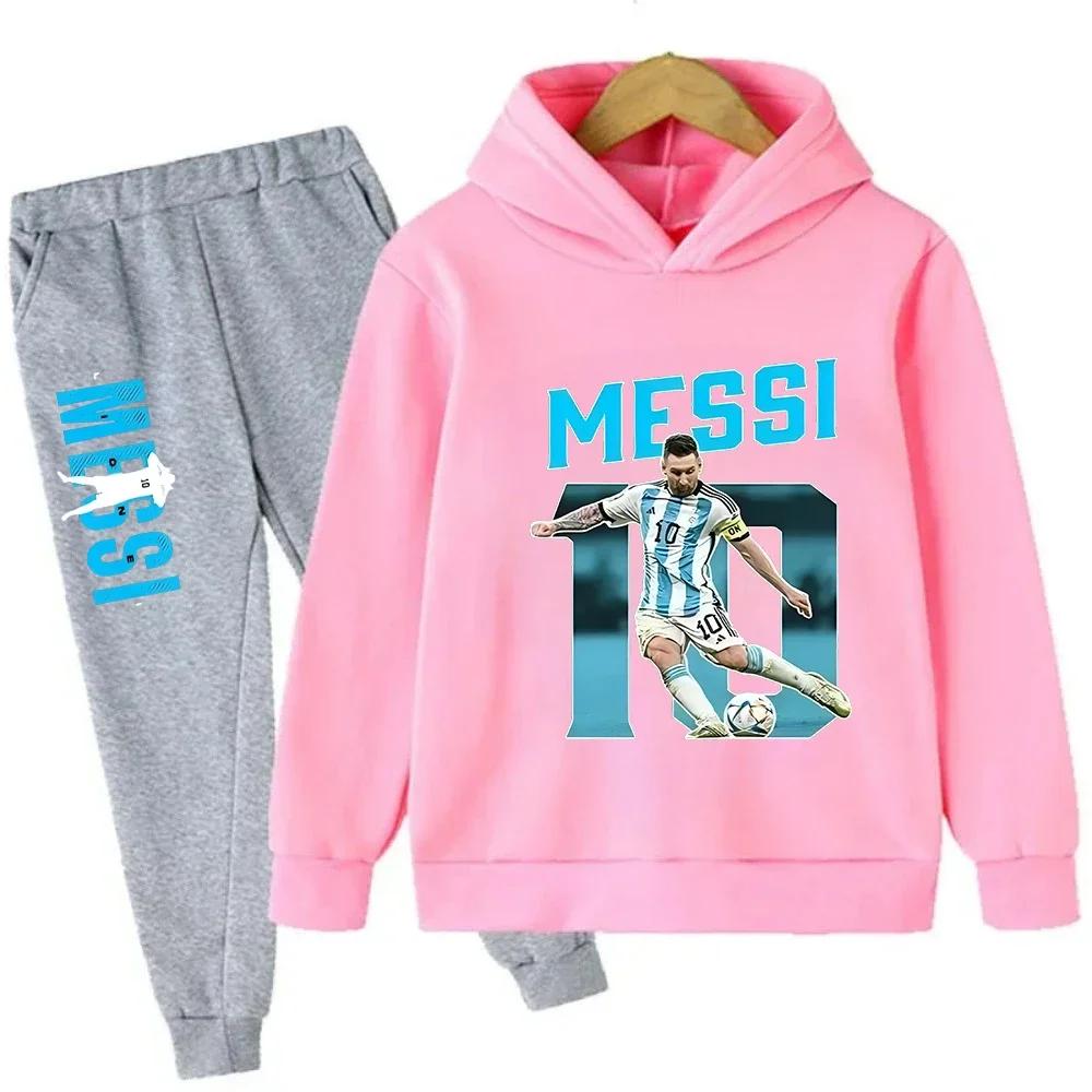 Jesienna Gwiazda Piłki Nożnej Messi 3-12 lat Dziecięce Bluzy z Kapturem Zestawy Spodnie Garnitur 2 Szt. Zestawy Ubrania dla Dzieci Chłopiec Dziewczynka Codzienna Moda Dresy