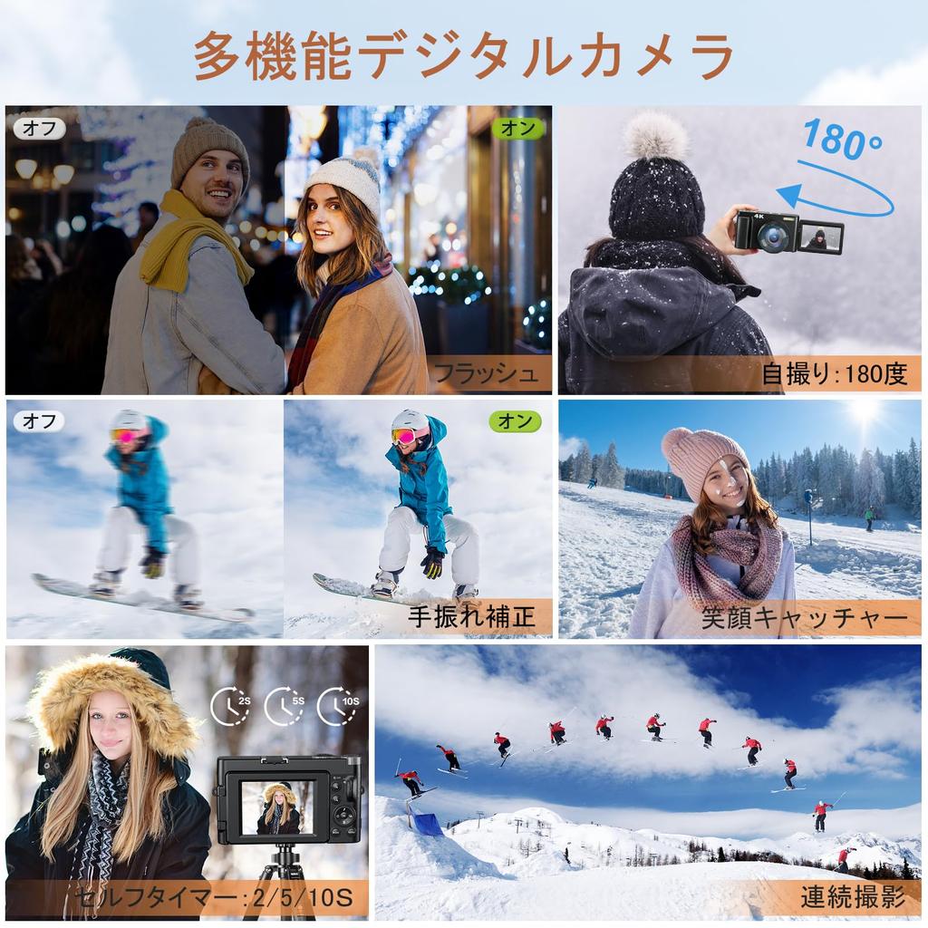 4K Digital Camera with 48 Megapixels, 4K Resolution, Autofocus, Macro Photography, 16x Digital Zoom, Large 3-inch Screen, 180-Degree Rotation, Spare