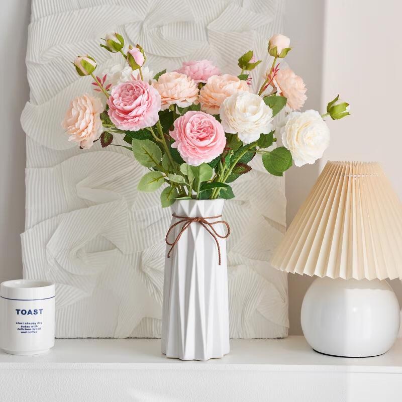 HANDUNYOU Mixed Artificial Flower Bouquet with Ceramic Vase