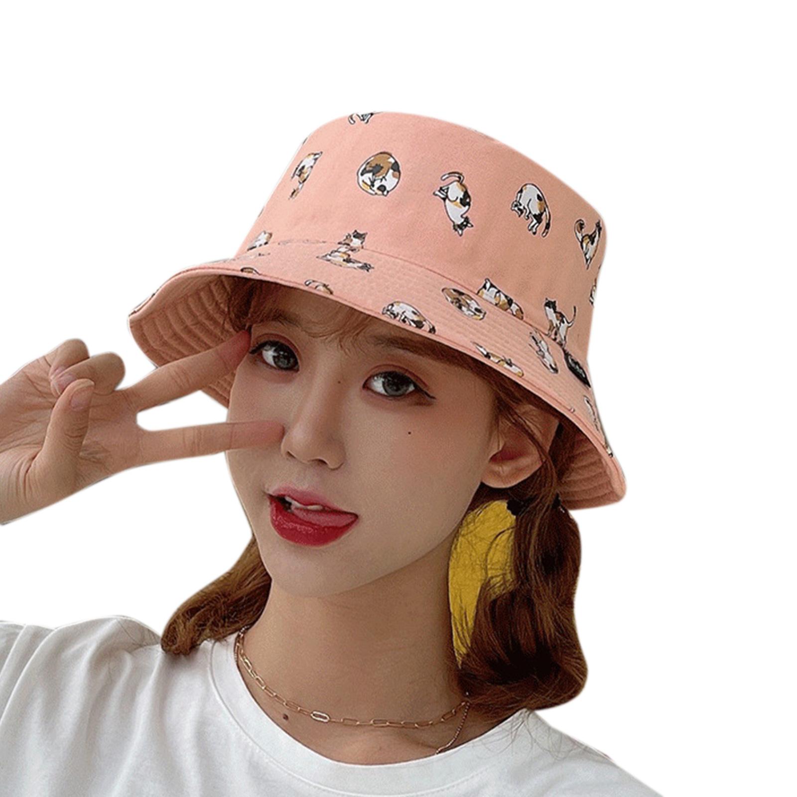 

Niche Cute for Cat Pattern Fisherman Cap Double-sided Basin Cap Leisure Bucket Hat for Sun Shade All-match for Unisex розовый