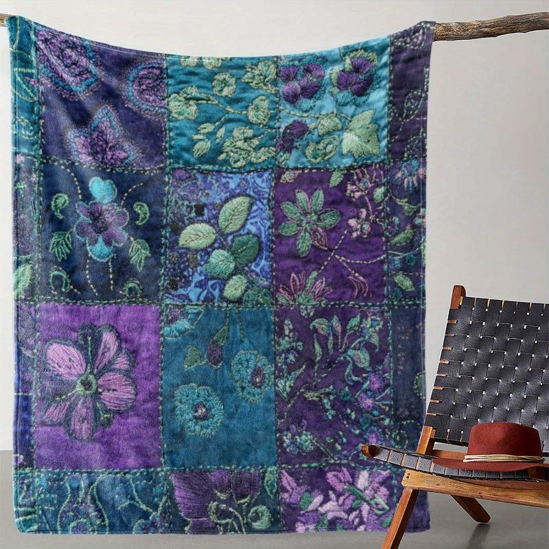 Cozy Flannel Throw Blanket with Vintage Floral Leaf Print Soft Warm Bed Car Office Camping and Travel Perfect All-Season Gift