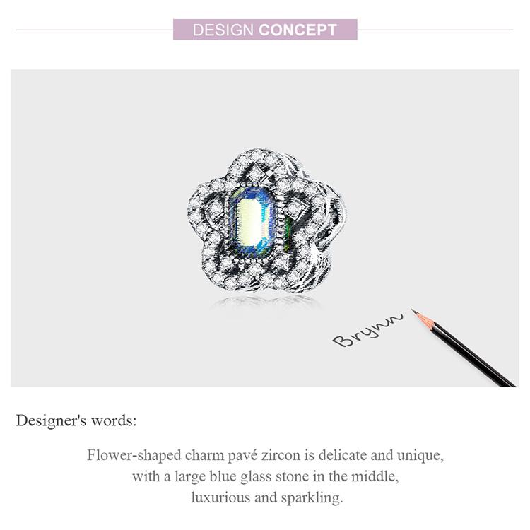 Bamoer 925 Sterling Silver Delicate Flower Charm Fit for Women Shining Stone Charms Original Bracelet & Bangle Fine Jewelry Gift