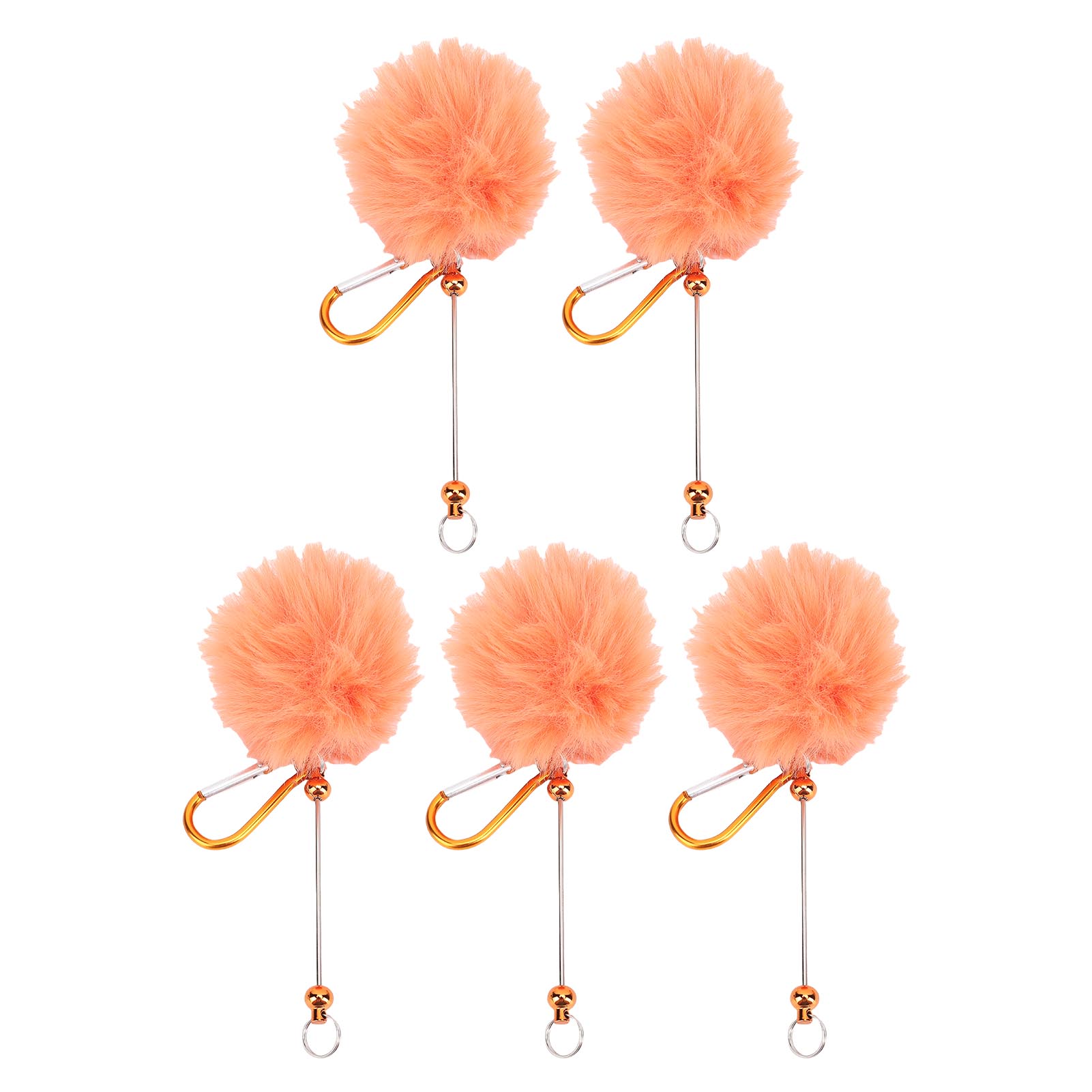 5PCS Beadable Keychains Plush Ball and Metal Beaded Bar Keychain Pendant Accessory for Bag Decoration Orange