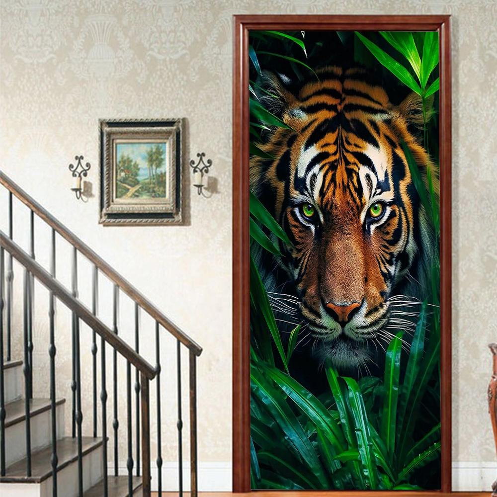 1 Stück Tiger Veranda Vinyl Türsticker Für Schlafzimmer Heimdeko Selbstklebend Abnehmbarer Wandaufkleber Türrenovierung Wasserdichtes Poster