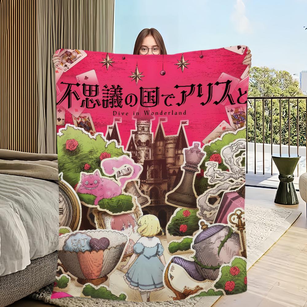 anime cartoon cute d-Dive in w-Wonderland Flannel warm soft plush blanket sofa living room hogar office bedroom travel gift home