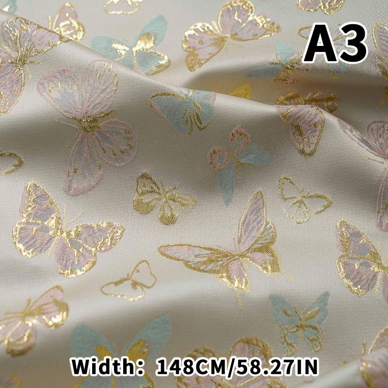 Colorful Woven Satin Butterfly Fabric Yarn-dyed Golden Silk Jacquard Fabric For Diy Sewing Dress Skirt Hanfu Qipao Bag Material
