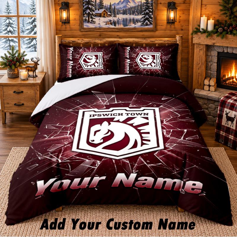 Ipswich Town Pattern Bedding 3Pcs Set Custom Name, Bed Sheet And Pillowcases For Home Bedroom