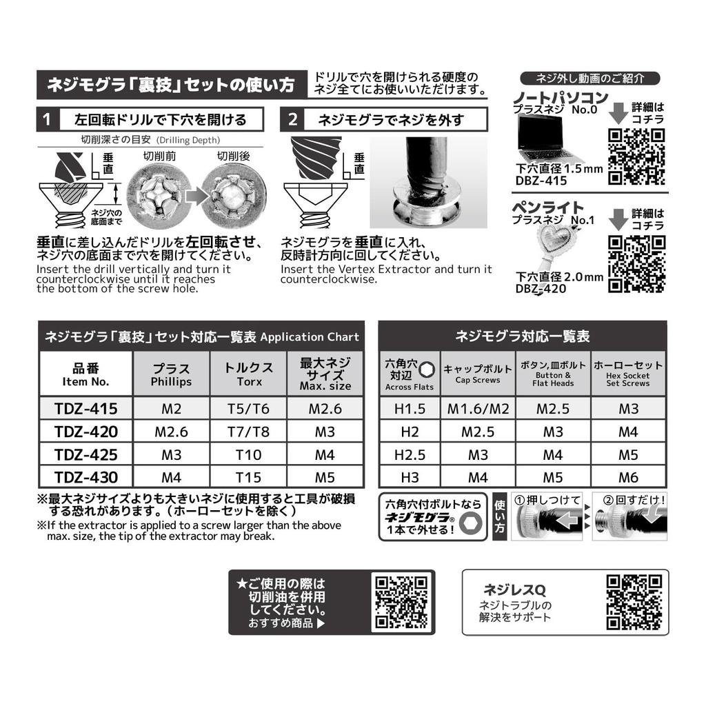 Engineer Screw Mole Set for Screws Screw Head "Secret Technique" Stripped/Damaged (Compatible Diameter 4-5mm) TDZ-415