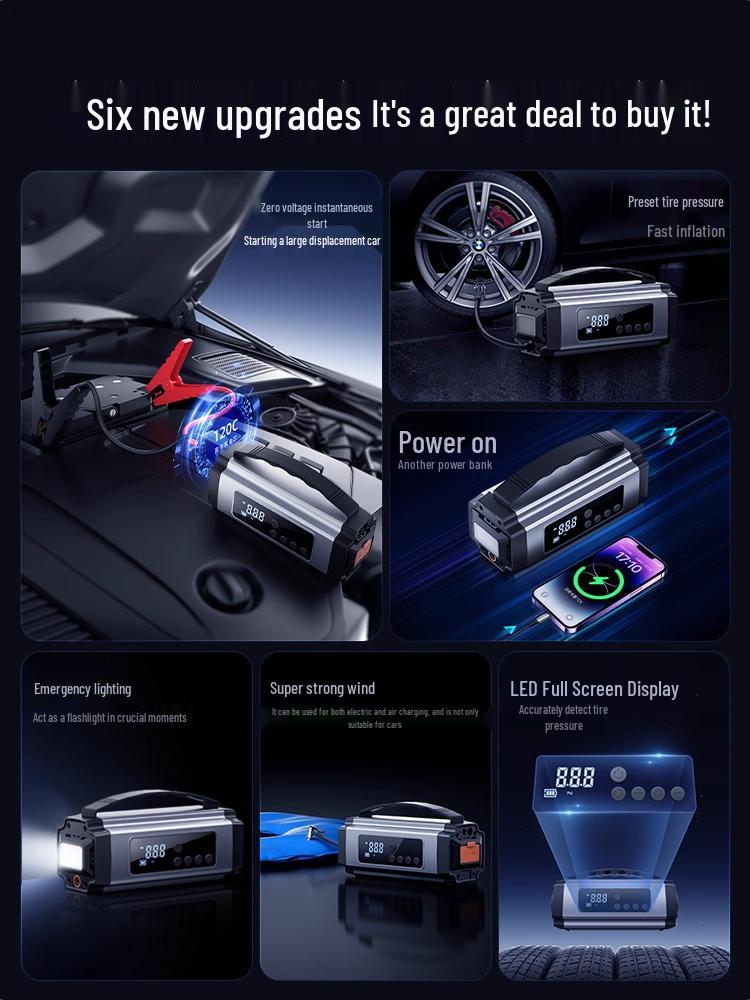 Electric Tire Inflator Pump with Pressure Gauge & Emergency Jump Starter