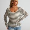 Women's Spring and Autumn Slim Slim Round Neck Long Sleeved Striped Sweater Knit Temperament Top