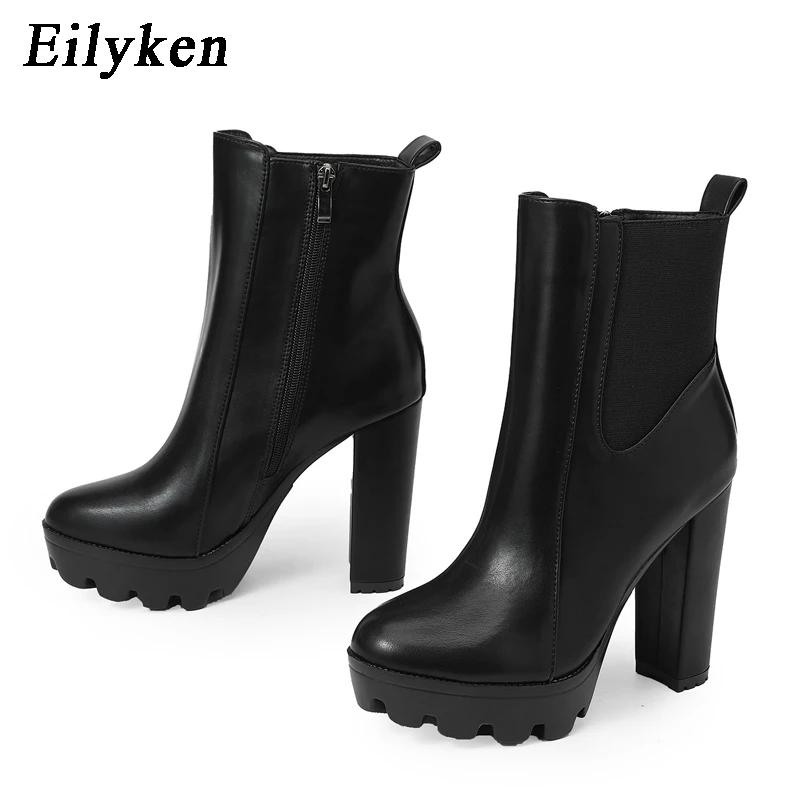 Fashion High Quality High Heels Fashion Women Ankle Boots Autumn Winter Thick Platform Slip On Street Style Ladies Shoes Luxury Boots