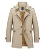 Men's Washed Cotton Fleece-Lined Mid-Length Trench Coat - Casual Autumn/Winter Outerwear