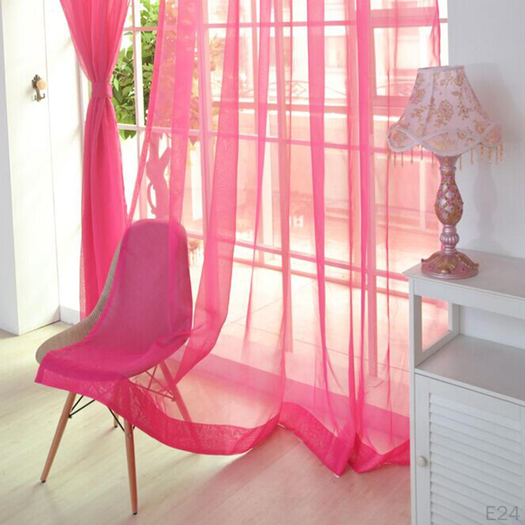 Voile Window Curtain Drape Set Solid Color Polyester