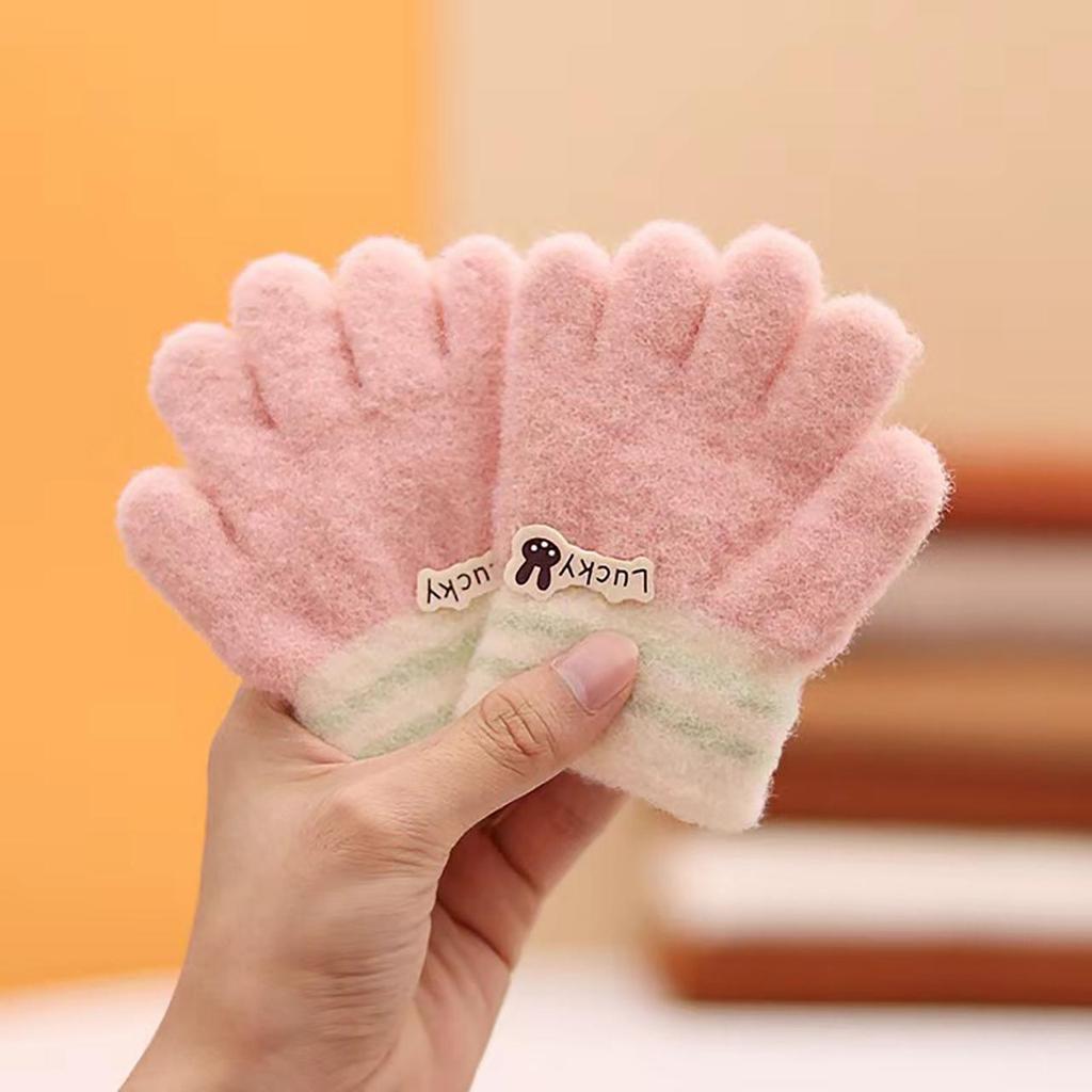 Cartoon Kids Plush Glove Warm Winter Hand Warmer Cute Infant Five Finger Mittens Baby Knitted Gloves