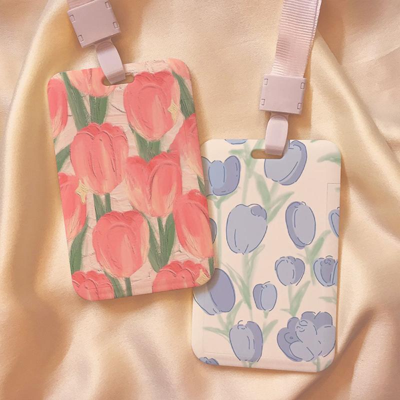 Rose Flower Business Card Holder Cartoon Cute Pink Credit Card Holders Bank Id Holders Badge Card Cover Case For Women Men