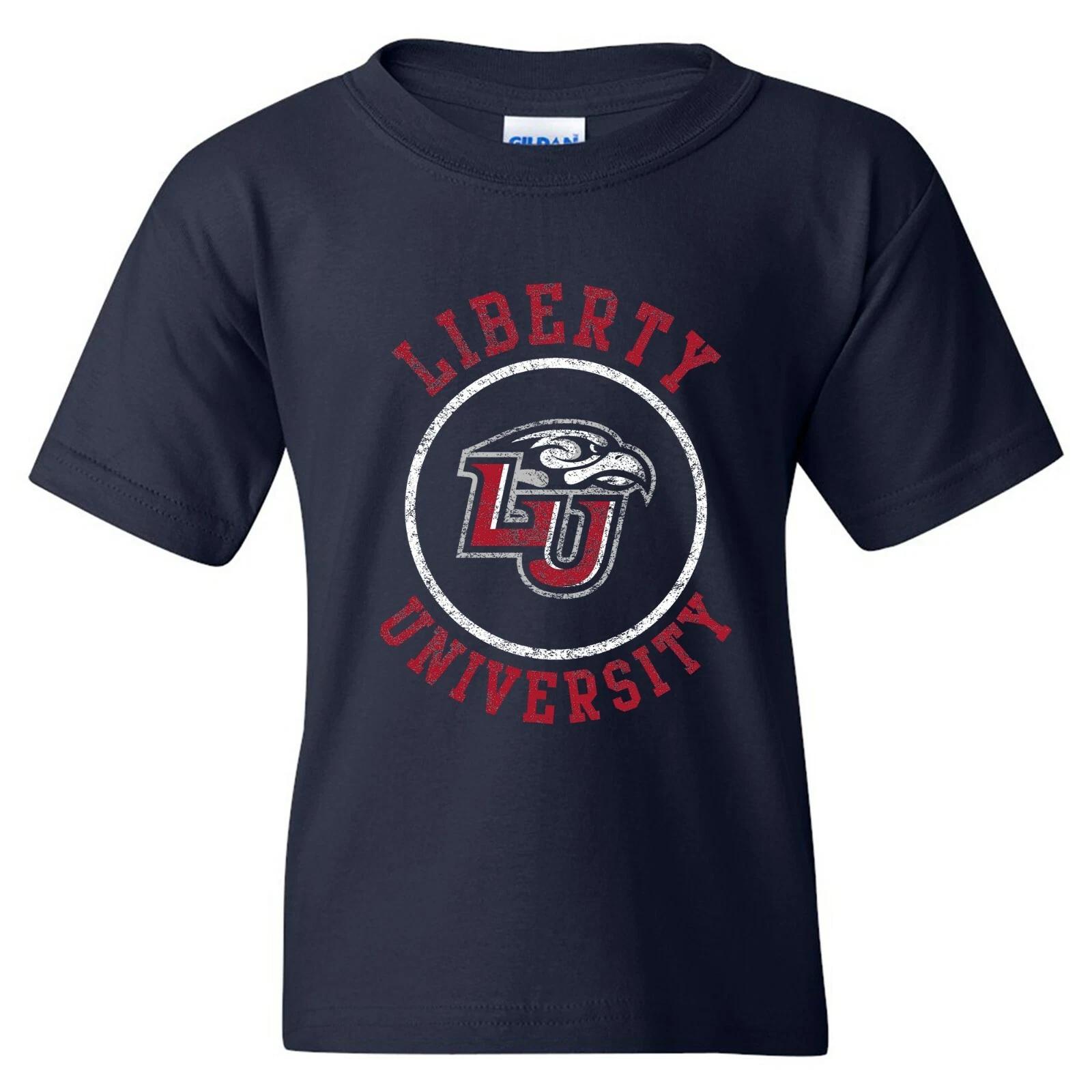 Liberty University Flames Distressed Circle Logo College Youth T-Shirt - Navy L