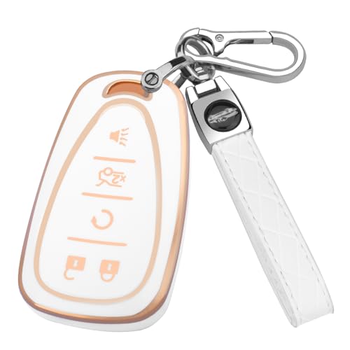 

для Chevy Key Fob Cover with Keychain, soft TPU Key Case Shell Full Protection for 2016-2021 Chevy Equinox Malibu Camaro Cruze Blazer Traverse Trax золотий/білий