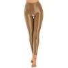 Womens Glossy Stretchy Open Crotch Leggings Solid Color Elastic Waistband Skinny Pants