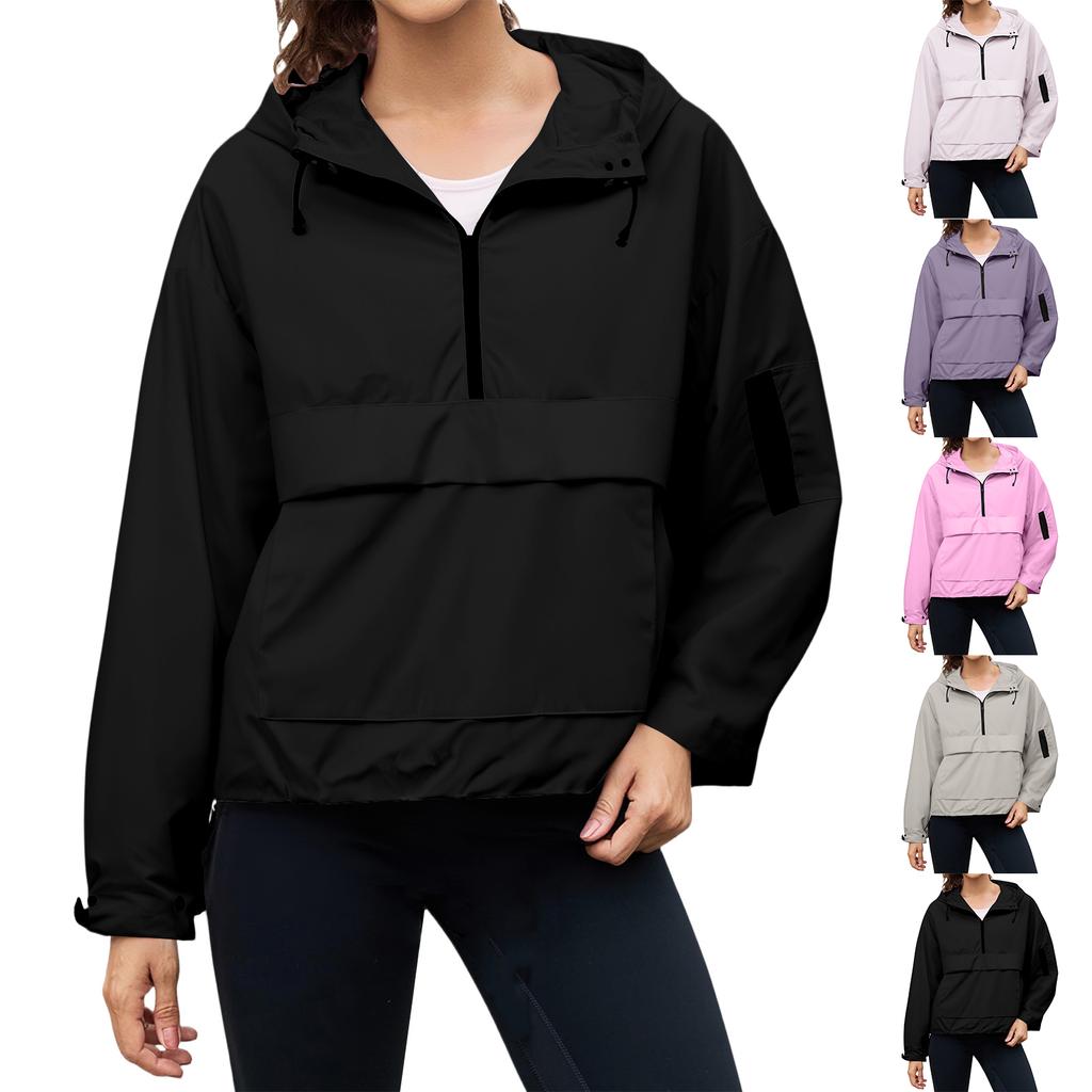 women's Loose Comfortable Casual Fashionable Solid Color Pullover Hooded Long Sleeved Windbreaker