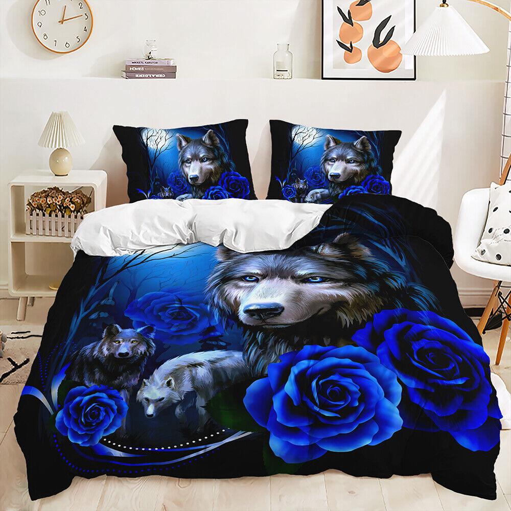 Floral Animals Big Cats Lion Tiger Leopard Animal Print Duvet Quilt Cover Set