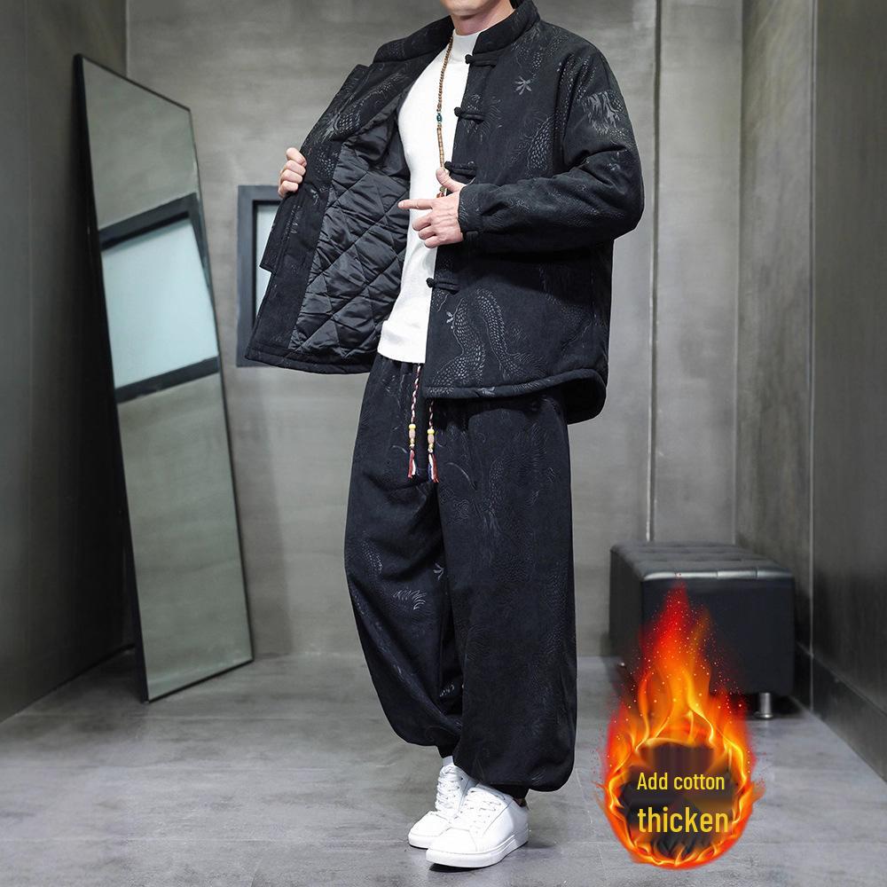 Men's Winter Chinese Style Corduroy Cotton Tang Suit - Thick, Warm Jacket Set