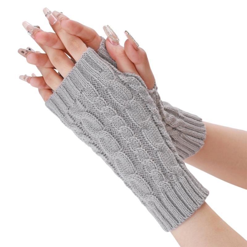 

Comfortable Winter Arm Sleeves Fingerless Gloves Soft Acrylic Fibre Cable Knit Gloves For Outdoor Daily Use And Sport світло-сірий колір