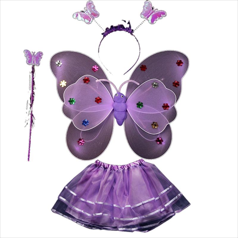 3pcs/set Children Butterfly Wings Costume Props Gauze Wings Skirt Suit