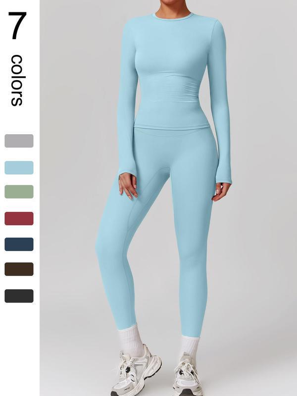 Elastic Brushed Yoga Set: Quick-Dry Fitness Wear with Long-Sleeve Top and Running Pants, Perfect for Spring/Autumn.