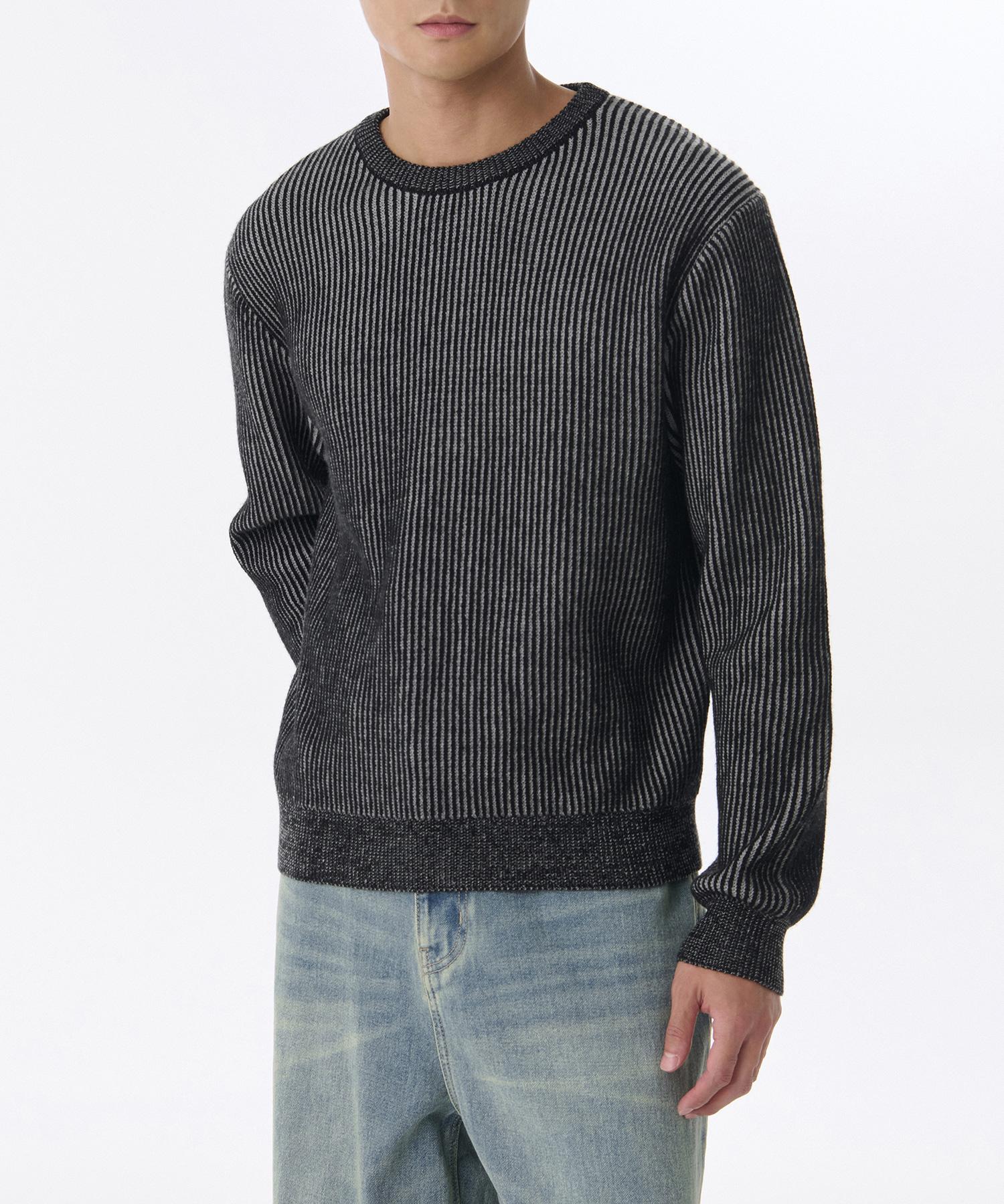 Musinsa Standard Two-Tone Ribbed Crew Neck Knit [Black/Grey] Black/Xl