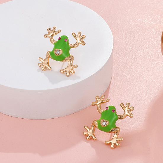 1/2 Pairs Frog-Shaped Earrings Sparking Rhinestones Inlaid Cartoon Enamel Alloy Ear Clips Jewelry Accessories
