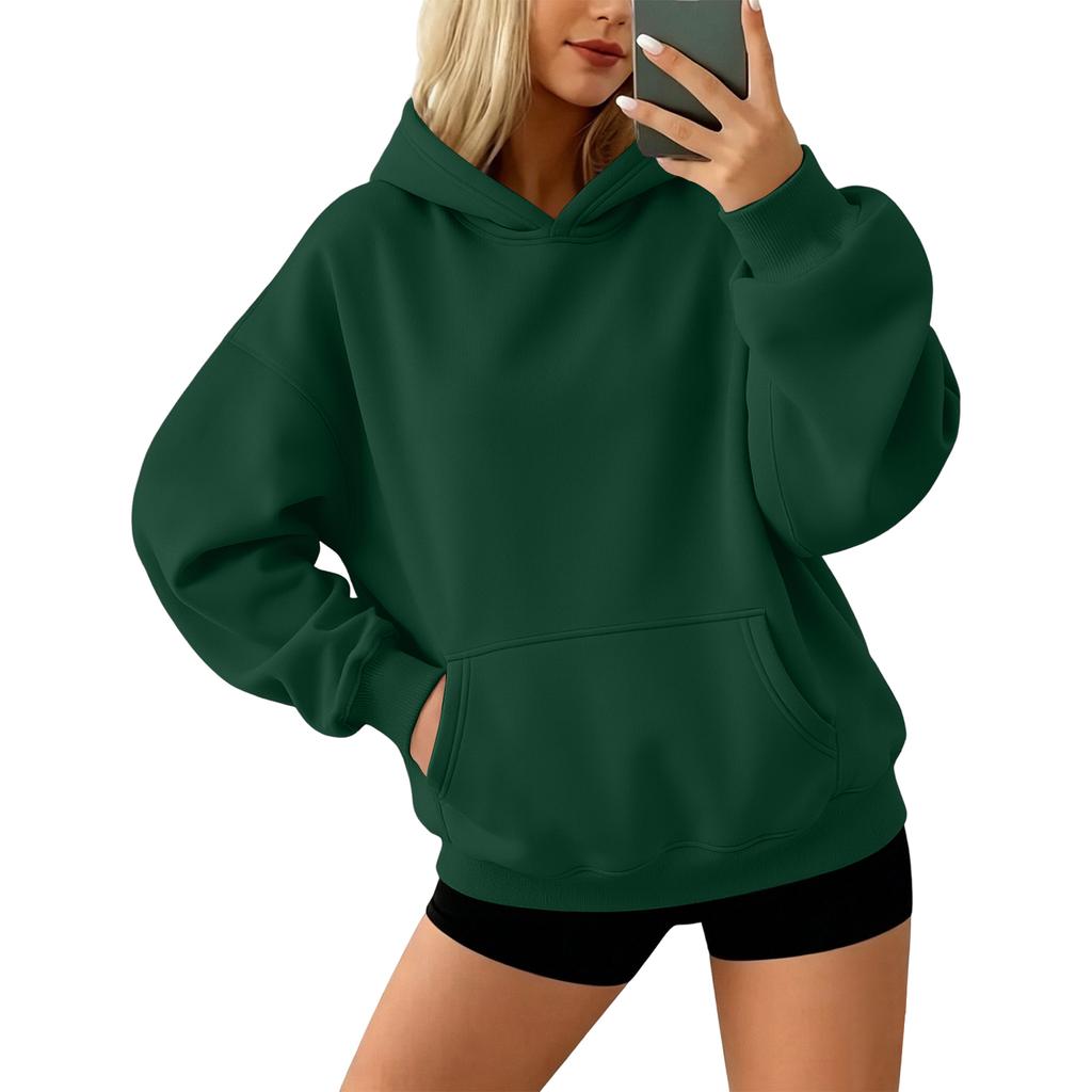 Women's Color Long Sleeve Pullover Hoodie with Front Pocket Loose Fit