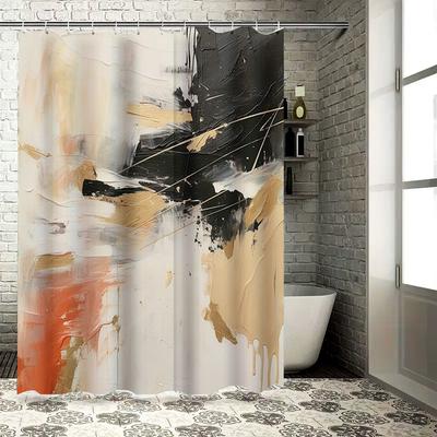 Modern Abstract Bathroom Shower Curtain with White Gold Black Design Luxury Home Decor Waterproof Canvas Bath Liner for Bathtub