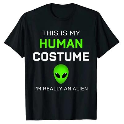 Lustig Dies ist mein menschliches Kostüm für Alien Halloween Kostüm T-Shirt Geschenk Damen Herren Kleidung Streetwear Casual T-Shirt Top Basic Style