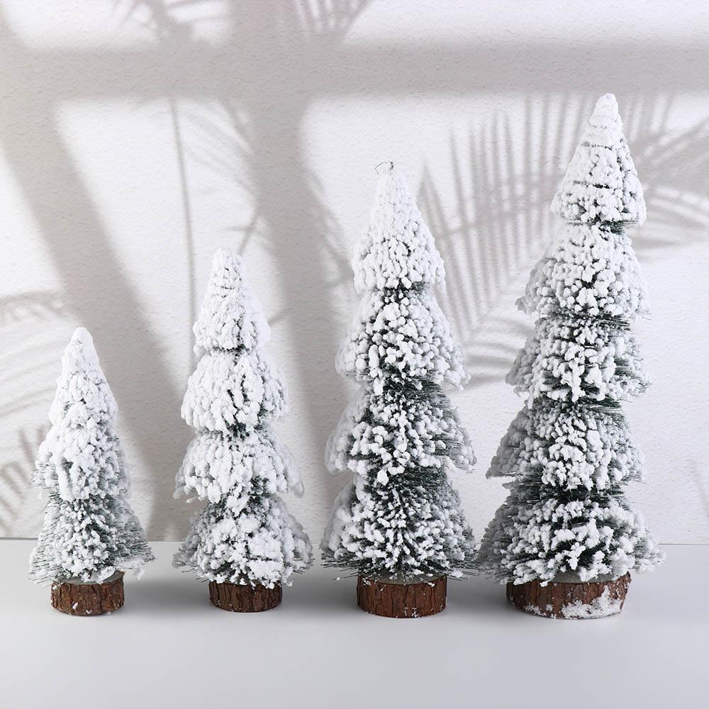Tower Shaped Mini Snow Pine Tree Stable Mini Christmas Tree Creative Flocked Cedar Tree  Party