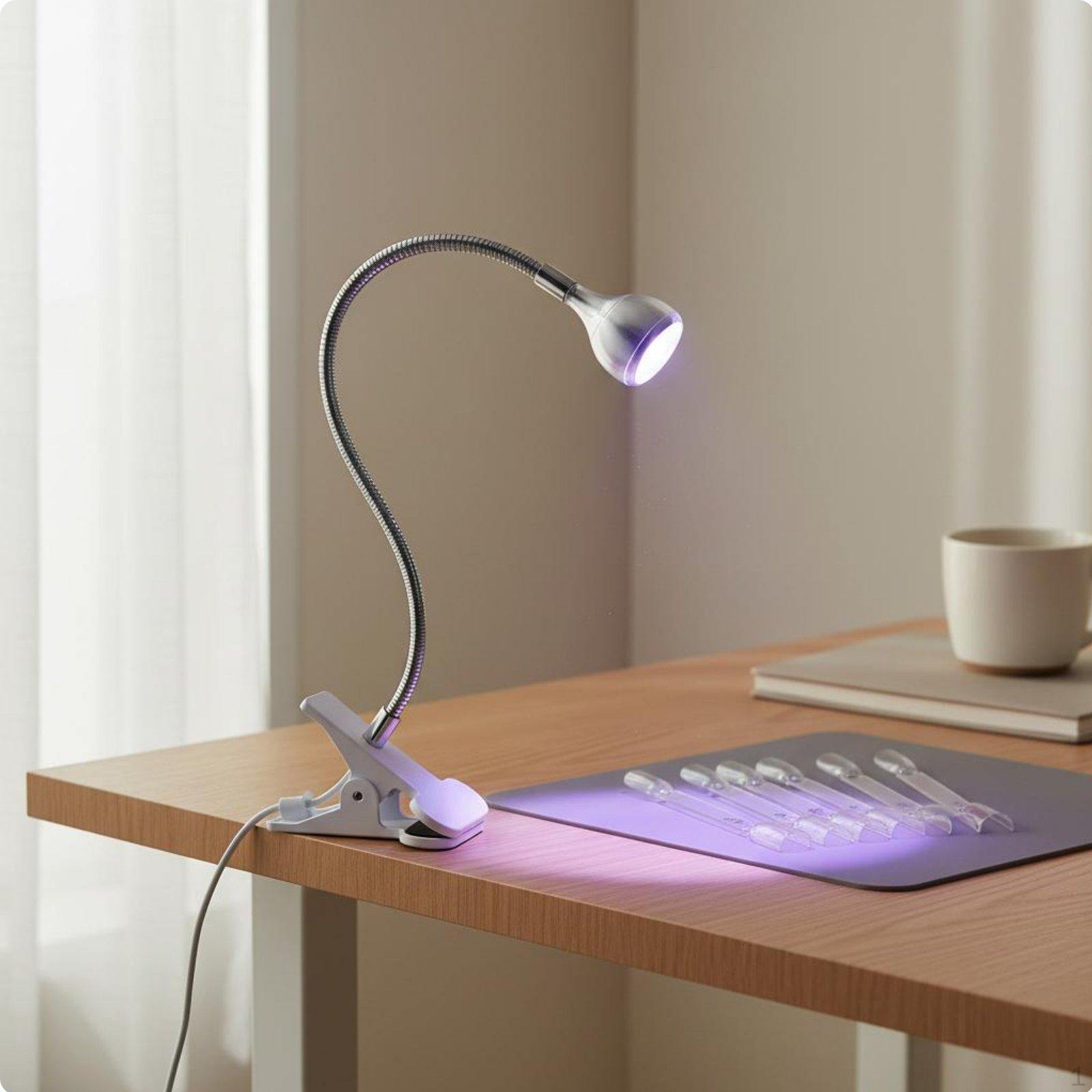 Clip on Nail Lamp MultiUse Gooseneck Curing Light for Manicurists, Travel Silver 5W Boxed White