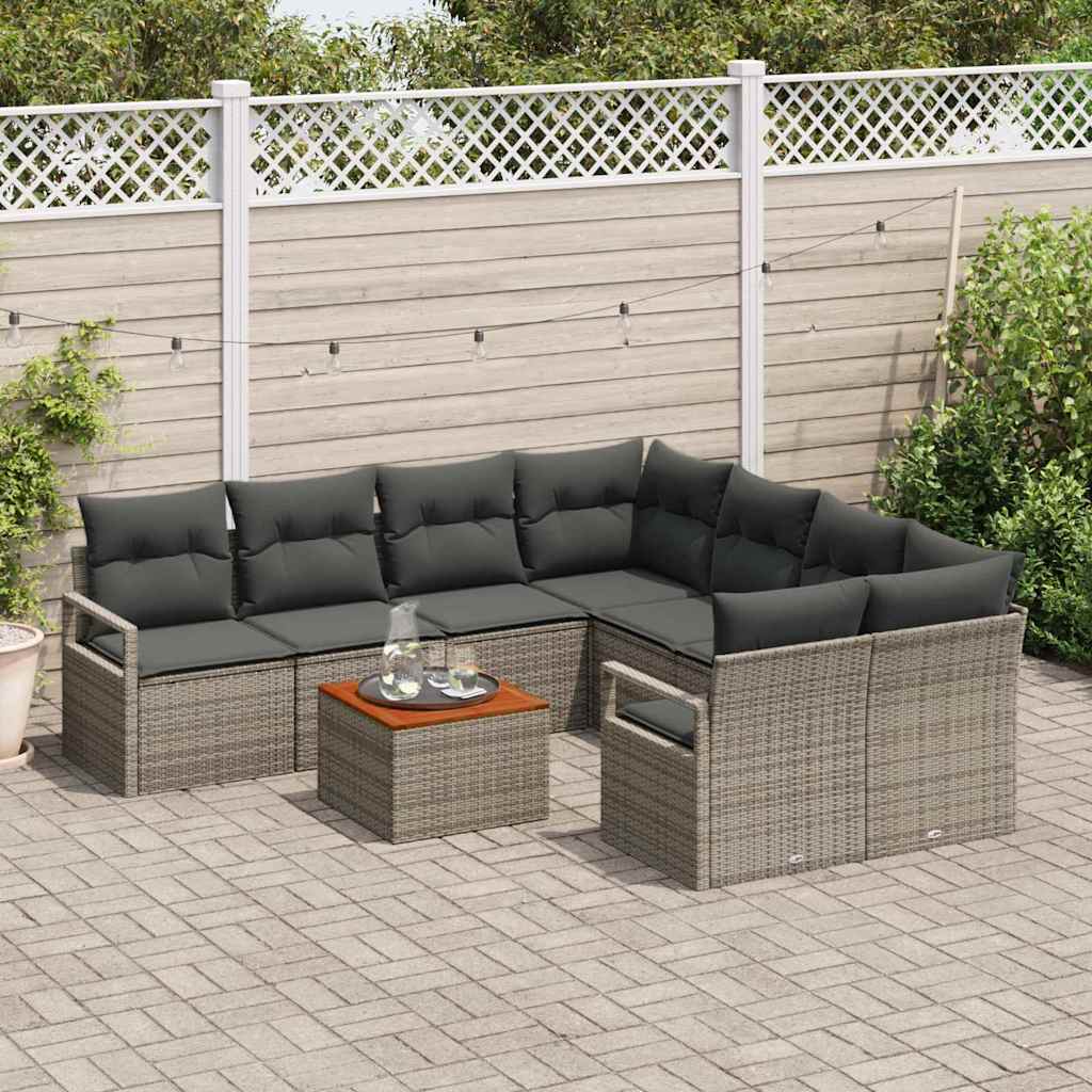 9 Piece Grey Garden Sofa Set with Cushions