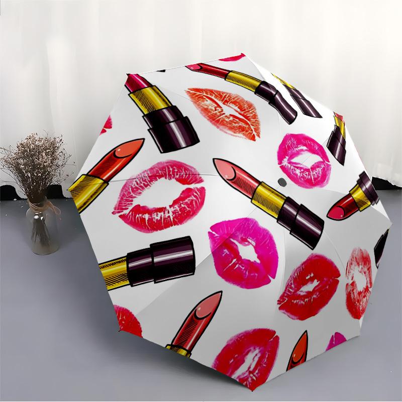 1pc Lipstick Kisses Automatic Open/Close Folding Umbrella - Compact 8-Rib Design, Daily Use, Perfect Gift for Friends & Family yy251124216