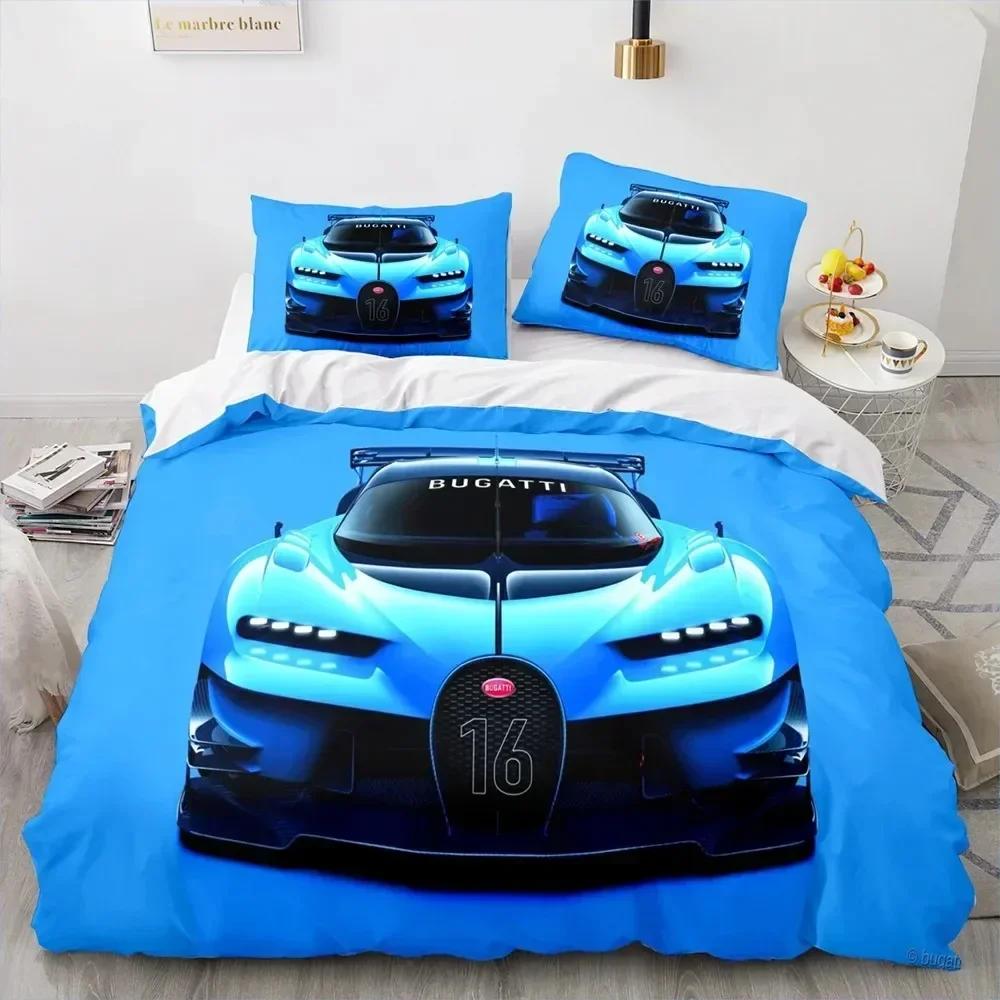 Sports Car King Queen Duvet Cover Cool Colorful Supercar Pattern Bedding Set for Men Adult Race Car 3D Polyester Quilt Cover
