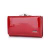 Women's Genuine Patent Leather Tri-fold Wallet, Solid Color, Compact and Multifunctional Card Holder