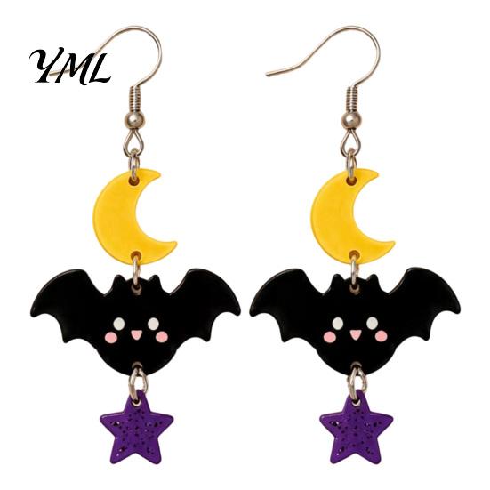 Colorful Patterned Ear Ornaments 1 Pair 2D Acrylic Halloween Dangle Drop Earrings for Women, Stylish Theme Party Accessories Spooky Ghost Cat Pumpkin
