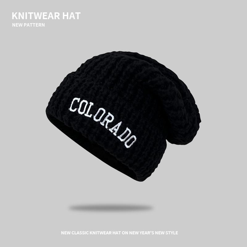 Gray wool hat women's autumn and winter versatile big head circumference knitted hat showing face small pile hat loose hat tide