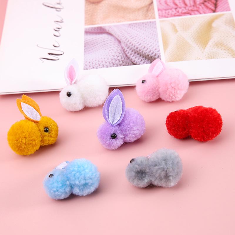 Furry Ball Plush Rabbit DIY Lantern Accessories - Cute Cartoon Hair Clip with Icelandic Wool for Kids, Mid-Autumn Festival.