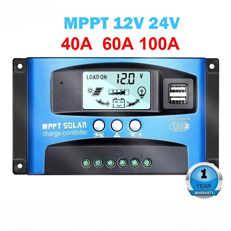 Solar MPPT Solar Charge Controller 40A 60A 100A with Load/Dual USB /LCD 12V 24V Auto Solar Panel Charger Regulator 30A