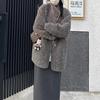 Autumn Winter Lazy Wind Midi Faux Fur Integrated Hair Solid Flip Collar Fashion Thermal Women Loose Comfortable Casual Coat 2024